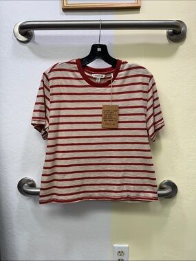 Toad&Co Red and Cream Striped Crewneck Tee